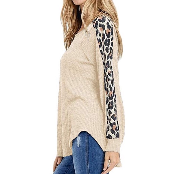 Waffle Knit Leopard Tunic Sweater - Picture 3 of 4